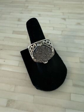 Silver-Tone Druzy Statement Ring in Gunmetal 925 sterling silver.